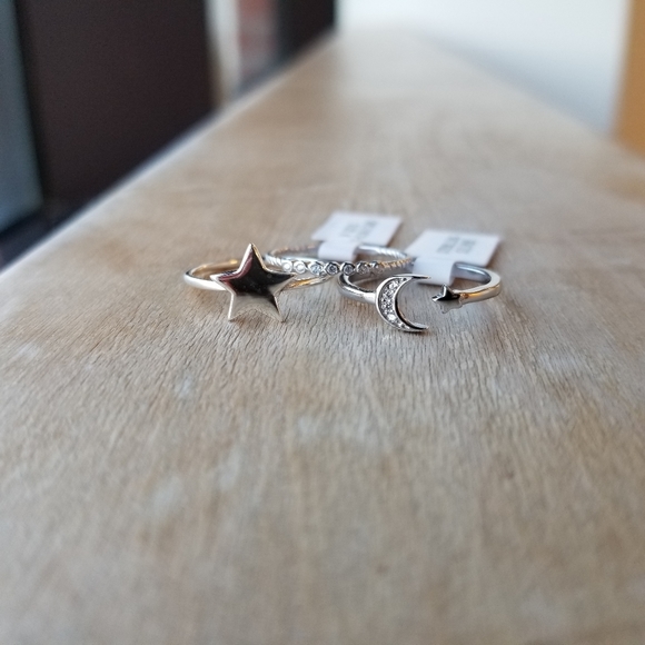 925 Silver Moon & Stars Ring Set - Picture 3 of 6